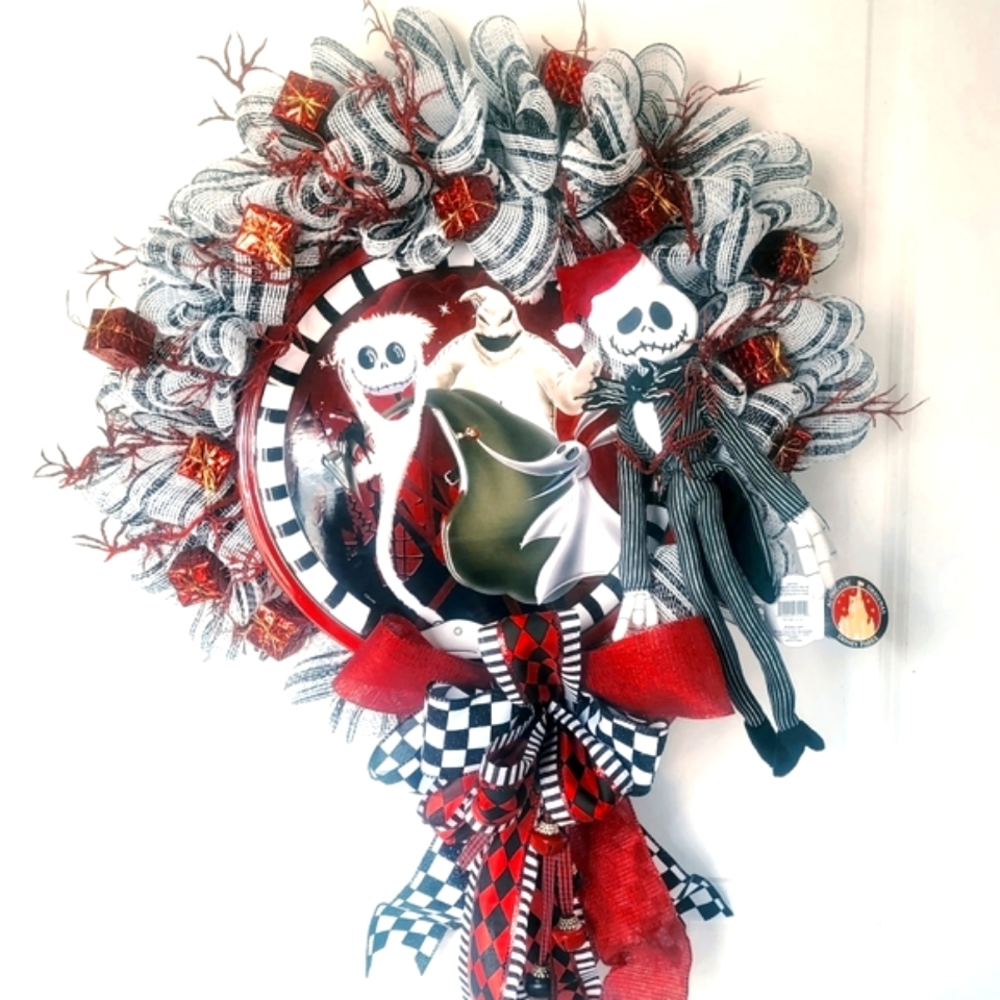 Host Pick Nightmare Before Christmas Wreath Genuine Disney Doll Plaque Deco Mesh - Picture 12 of 12